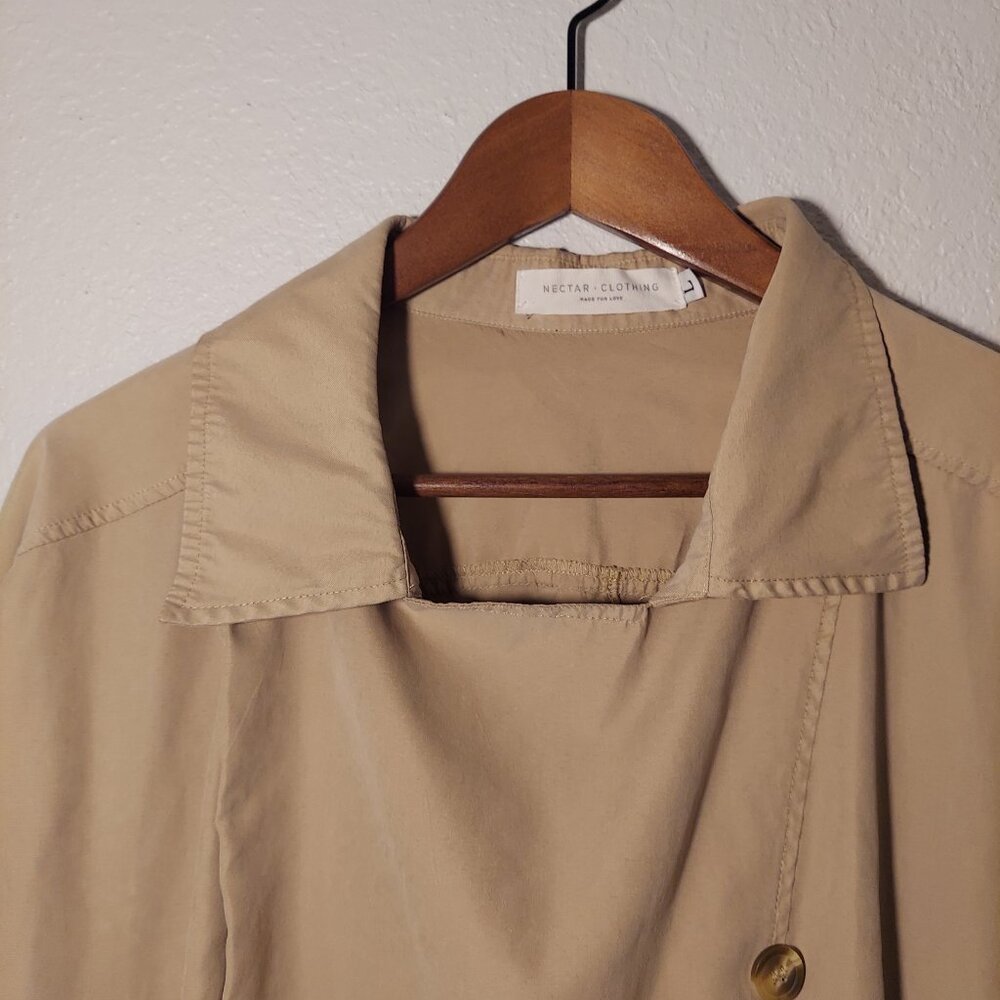 Nectar Clothing Beige Draped Open Front Trench Coat Size L - Picture 7 of 10
